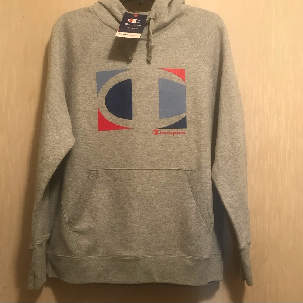 CHAMPION LOGO GRAY SWEATSHIRT/ KANGAROO POCKET HOODIE